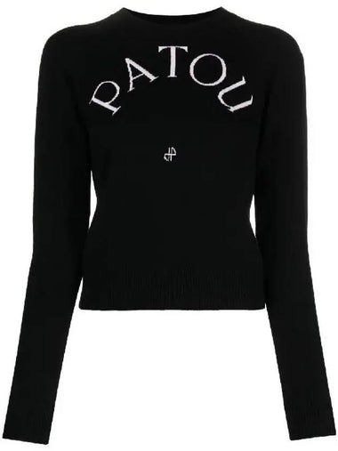 logo intarsia crew neck knit top black - PATOU - BALAAN 1