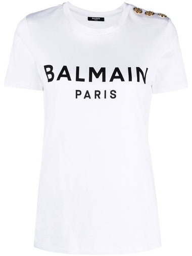 Women's Logo Print Button Shoulder Short Sleeve T-Shirt White - BALMAIN - BALAAN 1