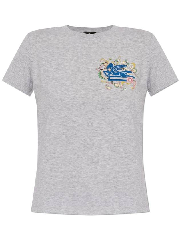 Etro T-shirt With Embroidered Logo, Women's, Grey - ETRO - BALAAN 1