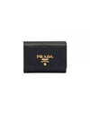 Women's Triangle Logo Saffiano Compact Half Wallet Black - PRADA - BALAAN 2