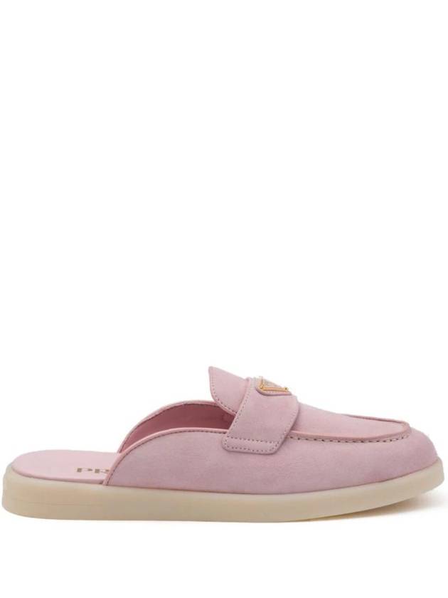 Logo Embellished Suede Mules Pink - PRADA - BALAAN 1