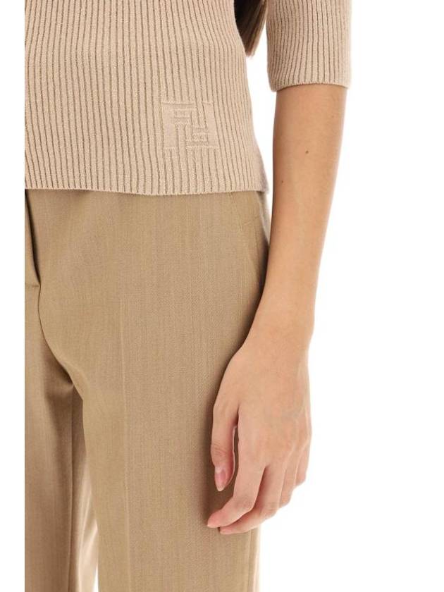 FF Cotton Rib Knit Top Beige - FENDI - BALAAN 5