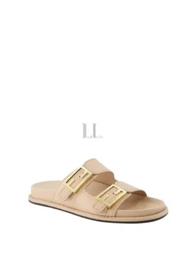 Women's FF Leather Fill Flat Sandals Slippers Beige - FENDI - BALAAN 2