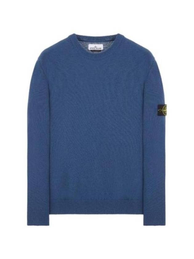 Compass Motif Crew Neck Regular Fit Cotton Knit Top Avio Blue - STONE ISLAND - BALAAN 2