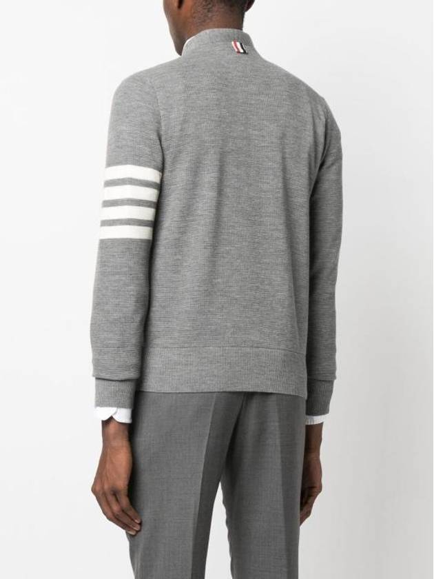 4-Bar Striped Waffle High V-Neck Cardigan Light Grey - THOM BROWNE - BALAAN 6