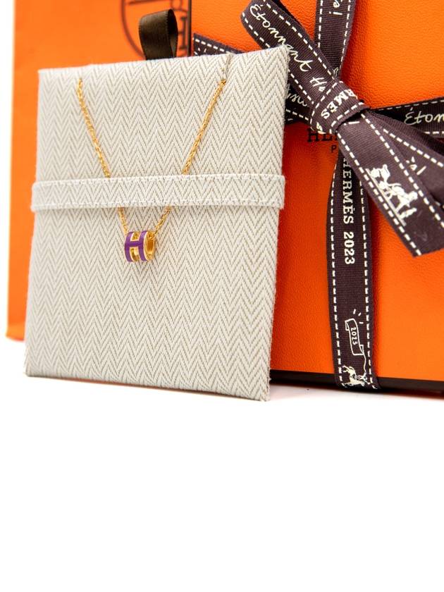 Women s Necklace Mini Pop Ache H Pendant Purple Anemone Gold Chain - HERMES - BALAAN 3