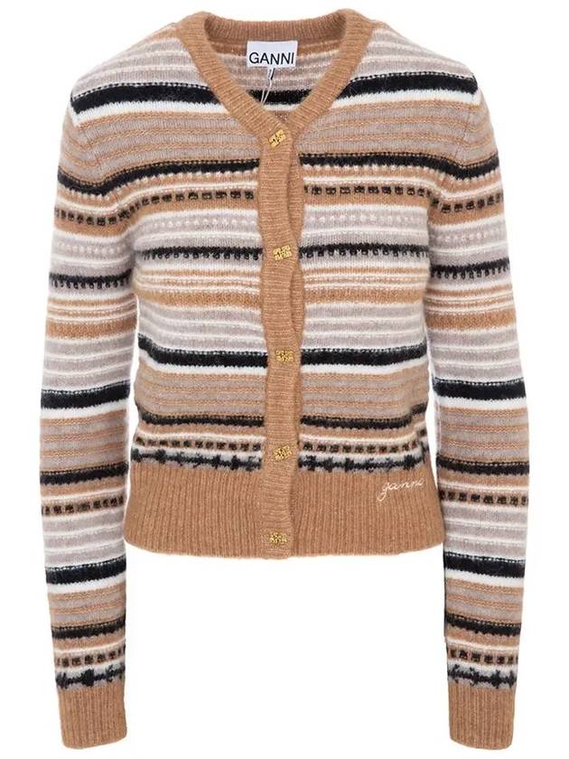 Striped Soft Wool Knit Cardigan Brown - GANNI - BALAAN 3