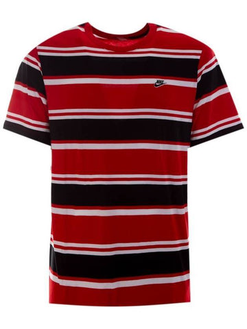 Logo Striped Short Sleeve T-shirt Red - NIKE - BALAAN 1