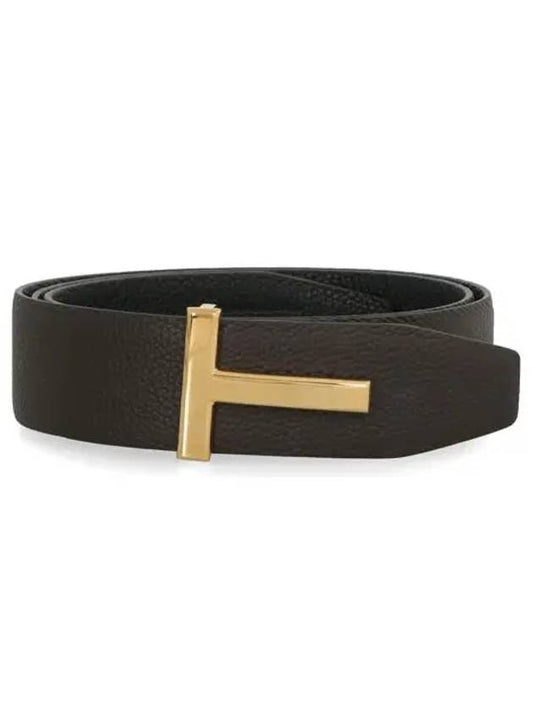 Gold Soft Grain Leather T Icon Belt Brown Black - TOM FORD - BALAAN 2