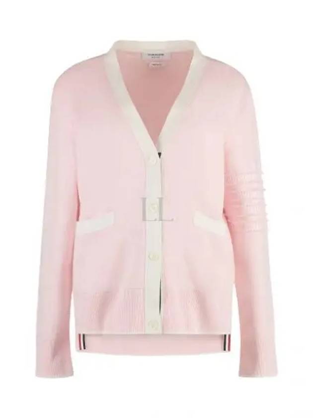 Milano Stitch V Neck Cardigan Pink - THOM BROWNE - BALAAN 2