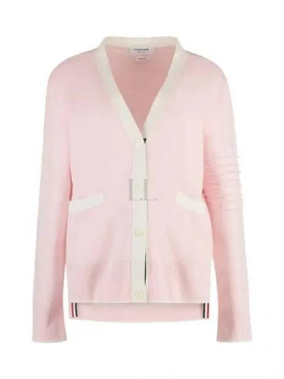 Milano Stitch V Neck Cardigan Pink - THOM BROWNE - BALAAN 2