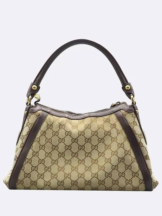 282298 GG logo jacquard brown leather trimming gold hobo tote bag - GUCCI - BALAAN 2