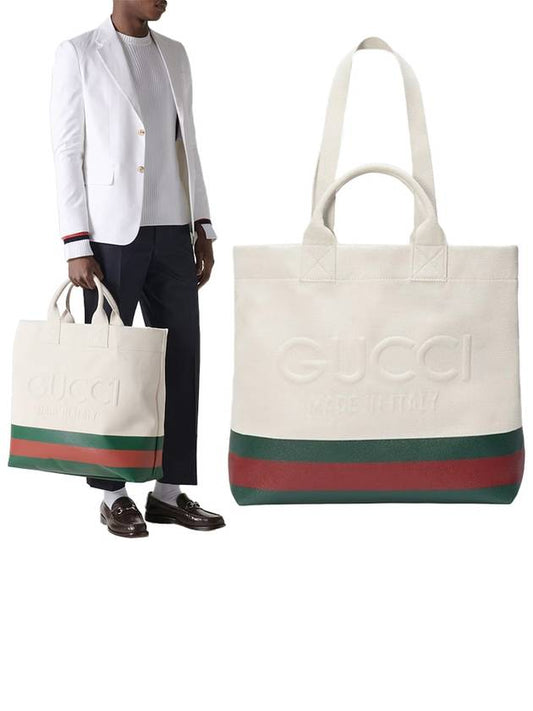 Embossed Detail Fabric Canvas Tote Bag White - GUCCI - BALAAN 2