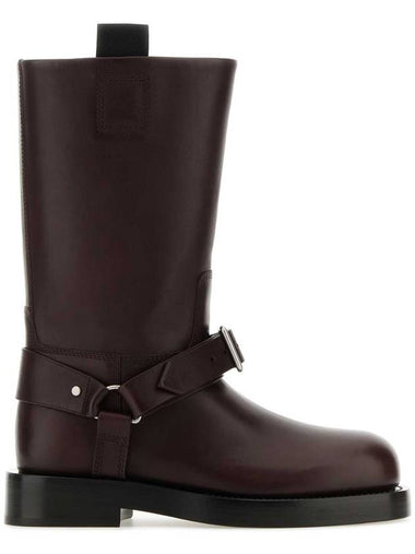 Saddle Leather Middle Boots Aubergine - BURBERRY - BALAAN 1