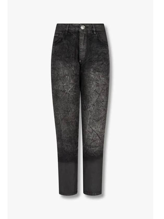 Women s Wrinkle Denim Tapered Leg Jeans Black - PHILIPP PLEIN - BALAAN 1