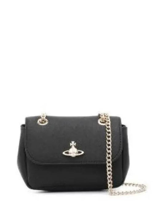 Saffiano Small Chain Bag 5202006MU S000B N401 BLACK VWB008 - VIVIENNE WESTWOOD - BALAAN 2