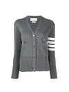 Cotton 4-Bar Milano Classic V-Neck Cardigan Medium Grey - THOM BROWNE - BALAAN 1