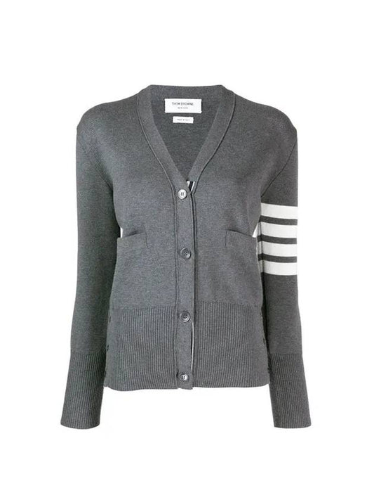 Cotton 4-Bar Milano Classic V-Neck Cardigan Medium Grey - THOM BROWNE - BALAAN 1