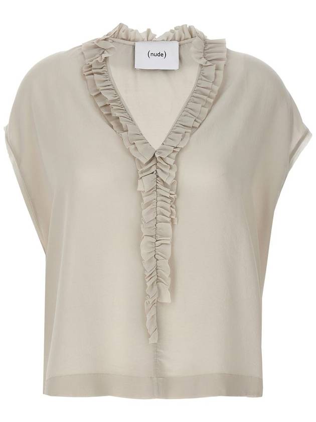 Nude Ruffled Silk Blouse - NUDE - BALAAN 1