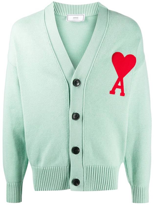 Men's Big Heart Logo Patch Overfit Cardigan Aqua Green - AMI - BALAAN 2