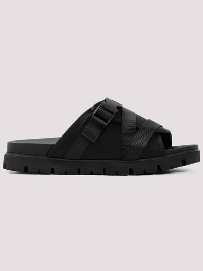 Logo Buckle Strap Slippers Black - PRADA - BALAAN 2