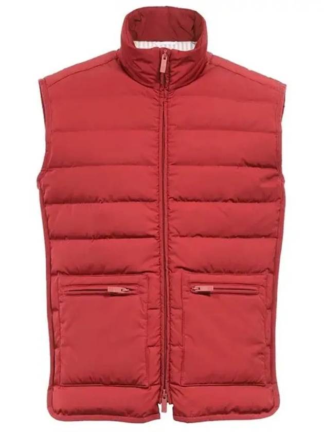 Poly Twill Down Fill 4-Bar Funnel Neck Knit Panel Vest Red - THOM BROWNE - BALAAN 2