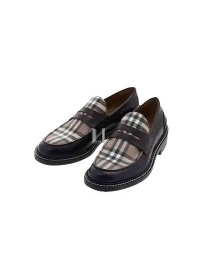 Men's Vintage Check Panel Leather Loafers Brown - BURBERRY - BALAAN 2