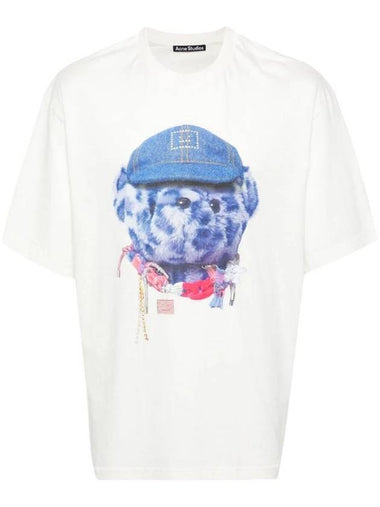 Teddy Face Organic Cotton Short Sleeve T-Shirt White - ACNE STUDIOS - BALAAN 1