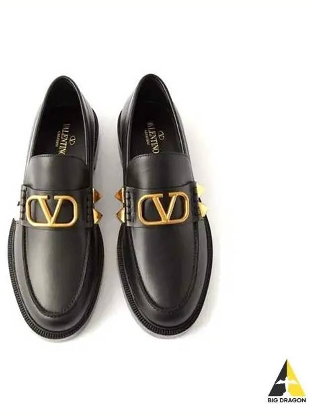 Men's V Logo Studded Sign Calfskin Loafers Black - VALENTINO - BALAAN 2