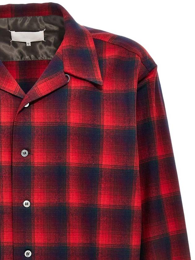 Logo Patch Check Wool Long Sleeve Shirt Black Red - MAISON MARGIELA - BALAAN 4