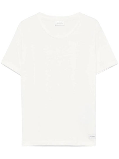 Logo Patch Crew Neck Short Sleeve T-Shirt White - SAINT LAURENT - BALAAN 2