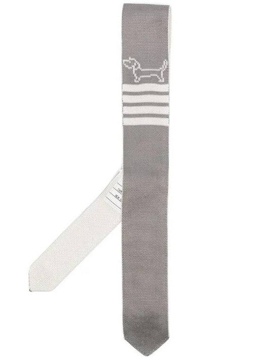 Hector Icon 4 Bar Silk Knit Tie Light Grey - THOM BROWNE - BALAAN 1