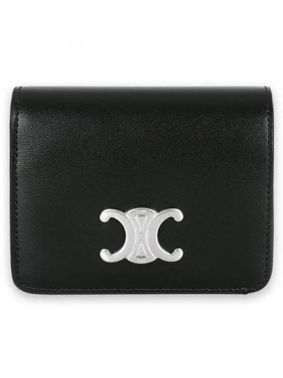 Triomphe Compact Shiny Calfskin Half Wallet Silver Black - CELINE - BALAAN 2