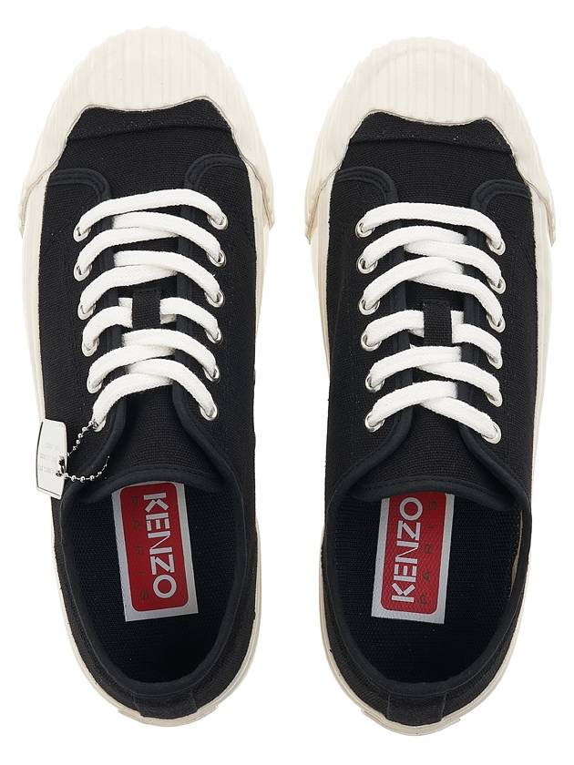 Lace Up Canvas Low Top Sneakers Black - KENZO - BALAAN 7