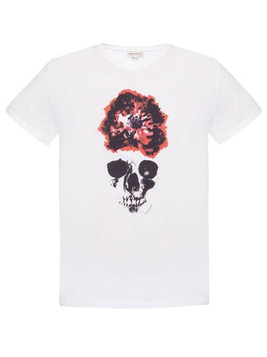 Men's Flower Skull Short Sleeve T-Shirt White - ALEXANDER MCQUEEN - BALAAN 1