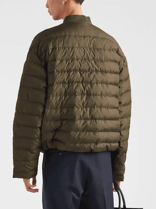 Triangle Logo Knit Collar Down Padded Jacket Military Green - PRADA - BALAAN 4