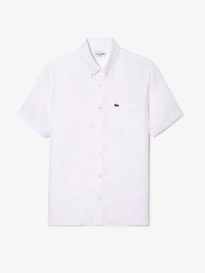 Men's Logo Patch Cotton Short Sleeve Shirt White - LACOSTE - BALAAN 2