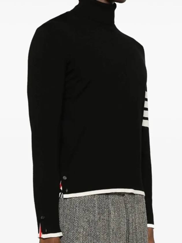 4 Bar Relaxed Fit Fine Merino Wool Turtle Neck Black - THOM BROWNE - BALAAN 3