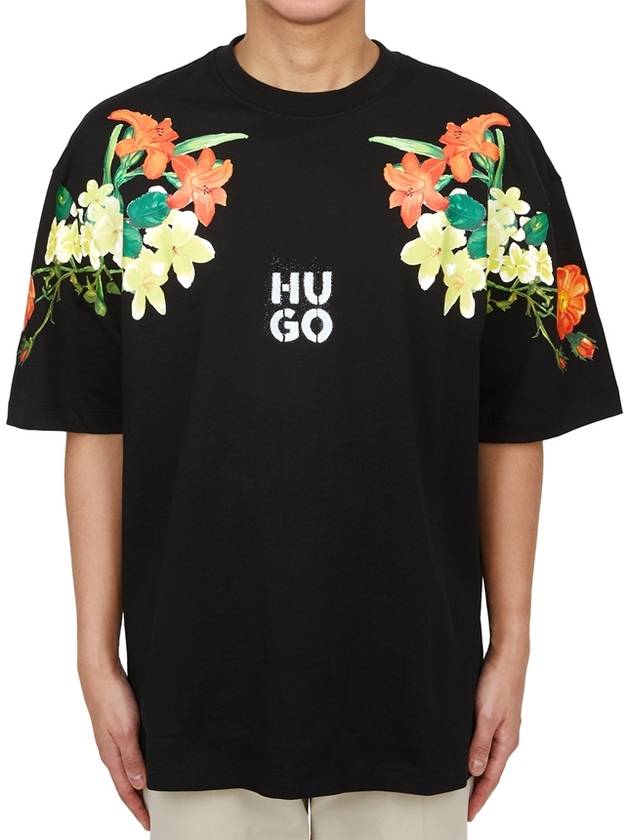 Men's Floral Print Stacked Logo Short Sleeve T-Shirt Black - HUGO BOSS - BALAAN 1