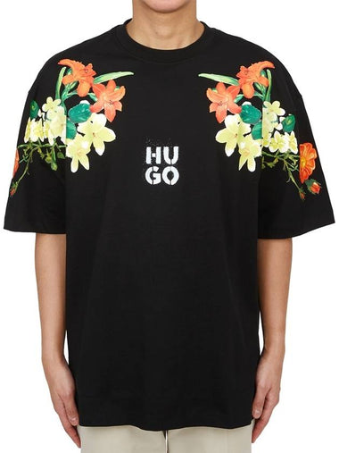 Men's Floral Print Stacked Logo Short Sleeve T-Shirt Black - HUGO BOSS - BALAAN 1