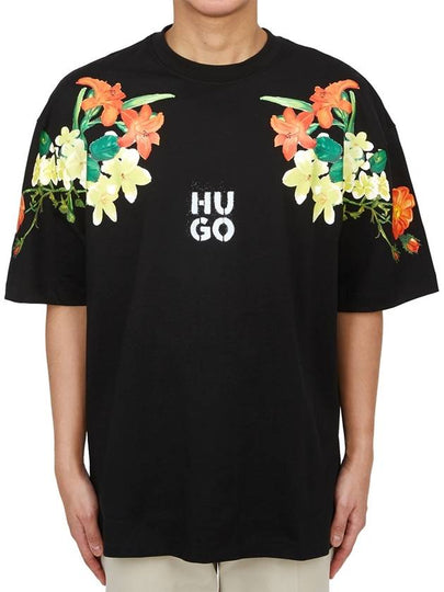 Men's Floral Print Stacked Logo Short Sleeve T-Shirt Black - HUGO BOSS - BALAAN 2