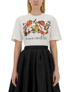 Dutch Flower Logo-Prined Crewneck Short Sleeve T-Shirt White - ALEXANDER MCQUEEN - BALAAN 1