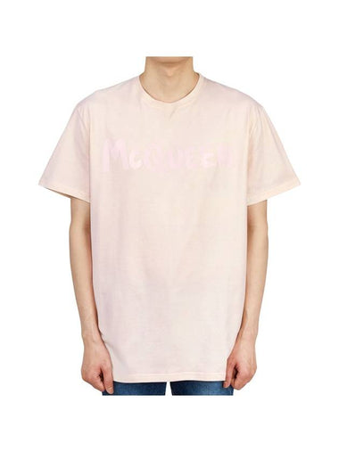 Men's Graffiti Logo Short Sleeve T-Shirt Pink - ALEXANDER MCQUEEN - BALAAN 1