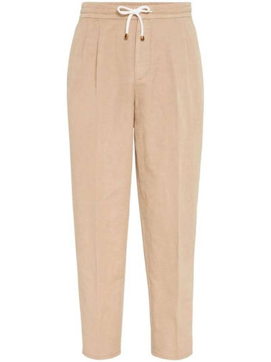 Drawstring Pleated Tapered Straight Pants Beige - BRUNELLO CUCINELLI - BALAAN 1