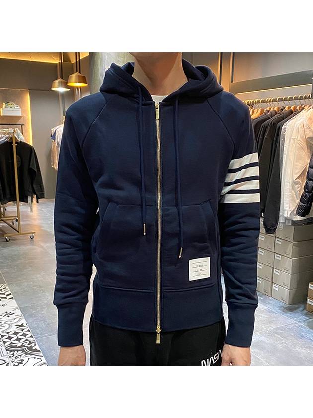 Engineered 4 Bar Diagonal Zip Up Hoodie Navy - THOM BROWNE - BALAAN 3