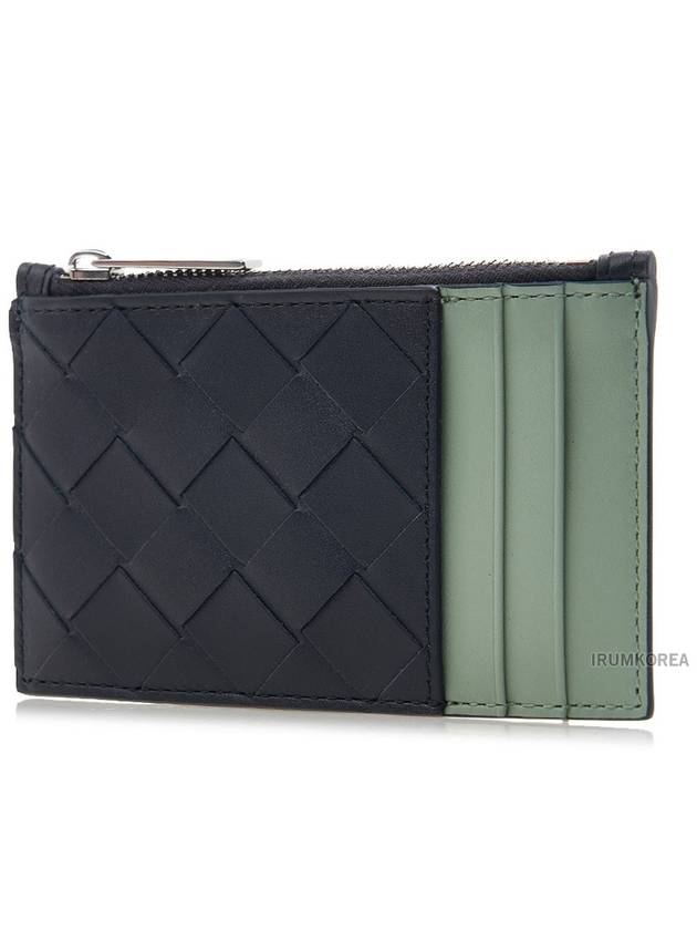 Intrecciato Zippered Leather Card Wallet Black Green - BOTTEGA VENETA - BALAAN 3