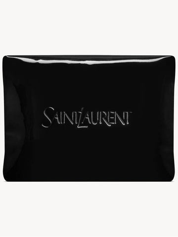 Large Puffy Patent Canvas Pouch Black - SAINT LAURENT - BALAAN 1