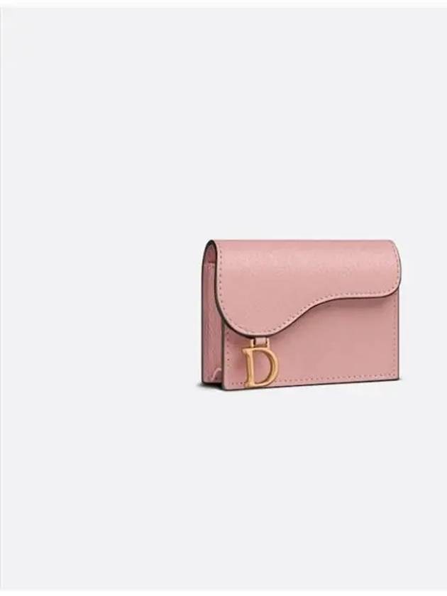 Saddle Bloom Goatskin Flap Card Wallet Antique Pink - DIOR - BALAAN 3