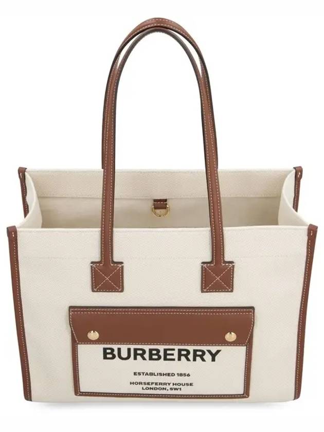 Freya Small Canvas Leather Tote Bag Natural Tan - BURBERRY - BALAAN 5