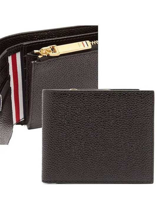 Pebble Leather Tricolor Stripe Gold Tone Logo Befold Wallet - THOM BROWNE - BALAAN 1